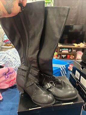 torrid Black Over-the-Knee Riding Boots with Stud and Buckle Detail
